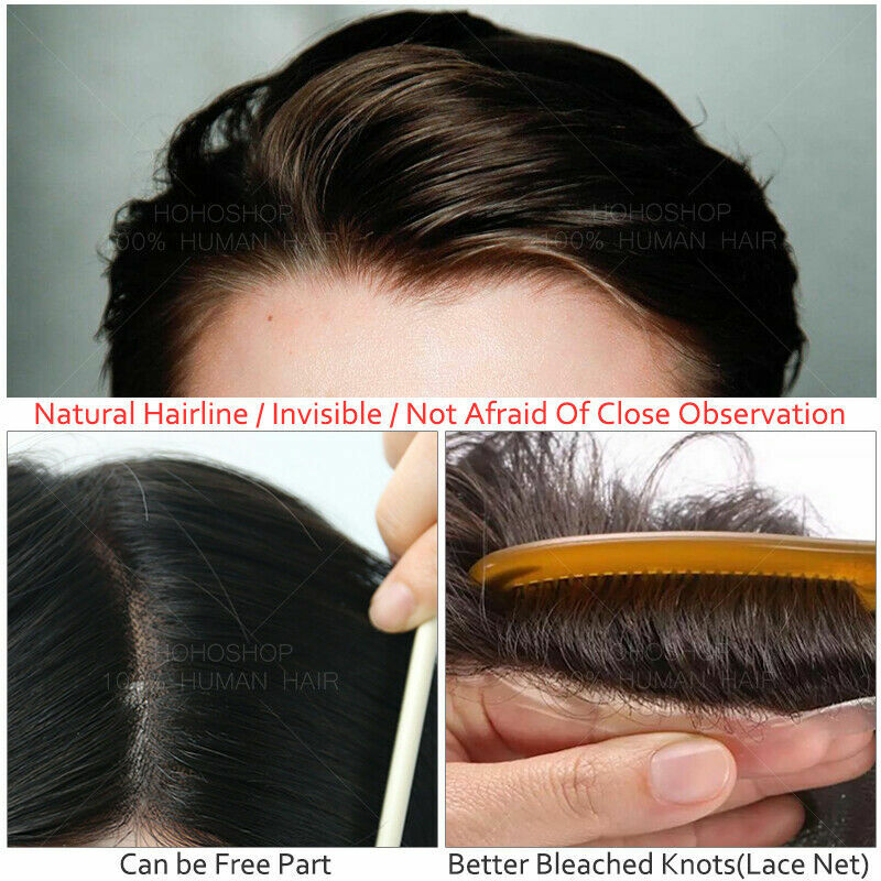 Men's Human Hair Replacement System Toupee with PU Lace Mono Base - Remy Hair Piece