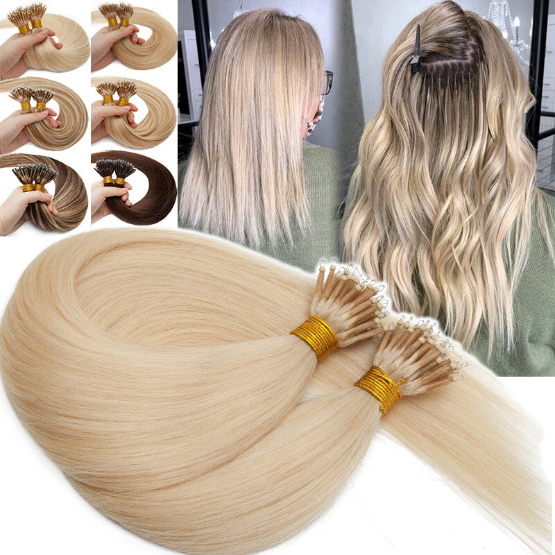Nano Ring Hair Extensions Micro Loop Link Beads Remy Human Hair Thick 16-24 Inch