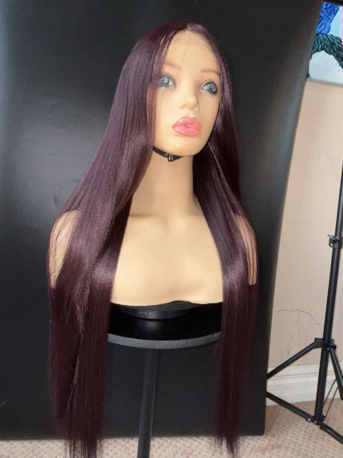 Burgundy Lace Front Wigs 28 Inch Straight Middle Part Synthetic Hair