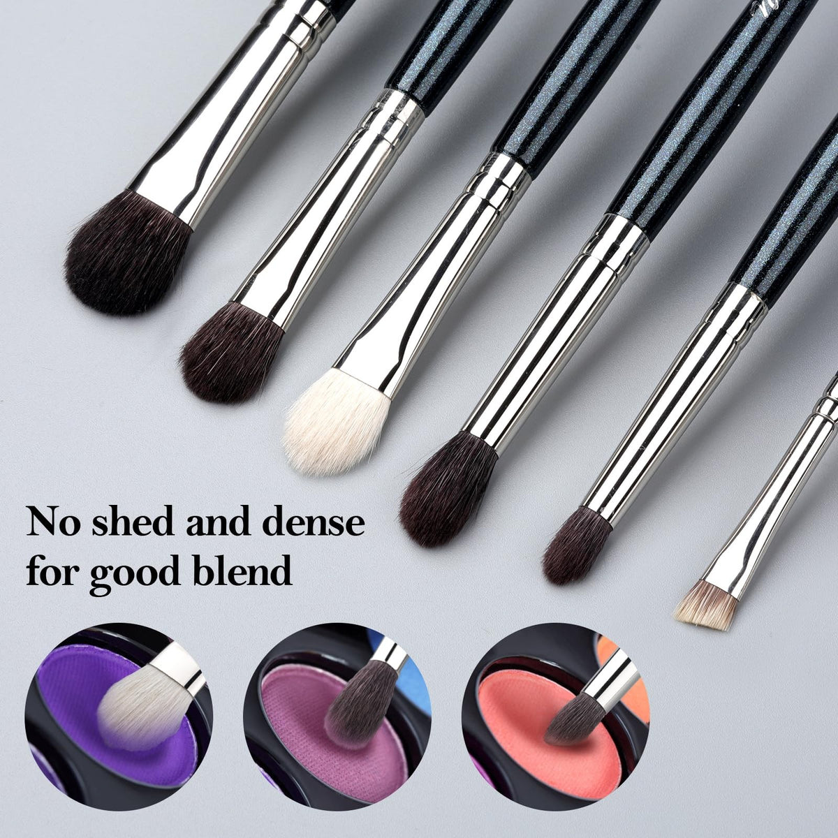 Natural Goat Hair Eye Makeup Brush Set - 6 Pcs Professional Blending Tools, Blue
