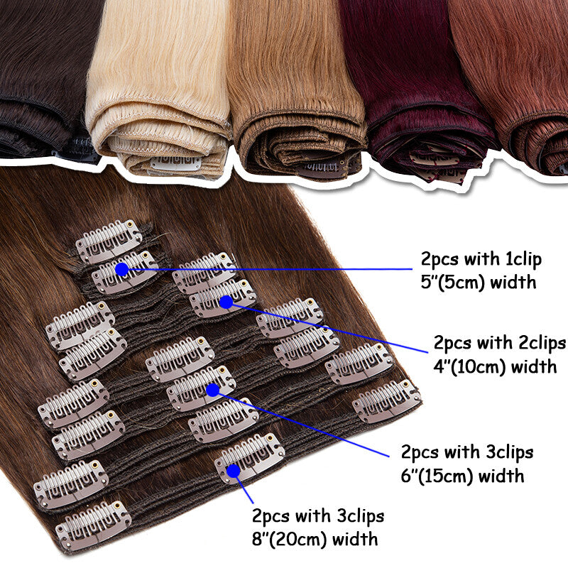 Remy Clip-In Hair Extensions Full Head Set - Blonde, Brown, Black, Wavy & Straight