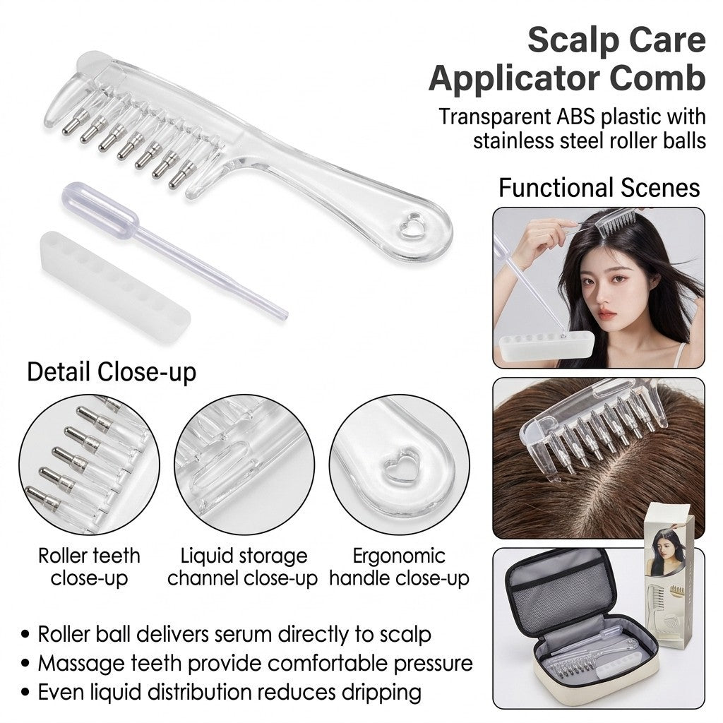 Hair Growth Scalp Oil Applicator Comb with Roller Ball Reusable Liquid Dispenser