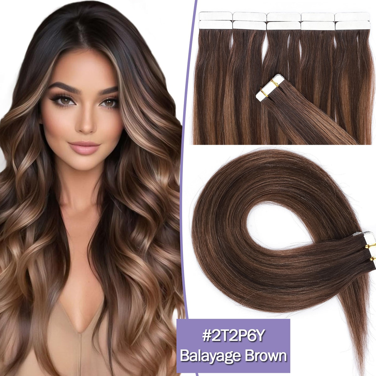 Tape-In 100% Remy Human Hair Extensions Full Head Balayage Ombre