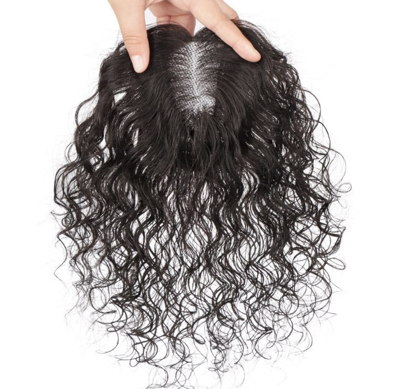 10-Inch Human Hair Clip-In Wavy Curly Hair Topper for Women