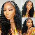 Curly Human Hair Headband Wig 14 Inches Deep Wave Wigs for Women
