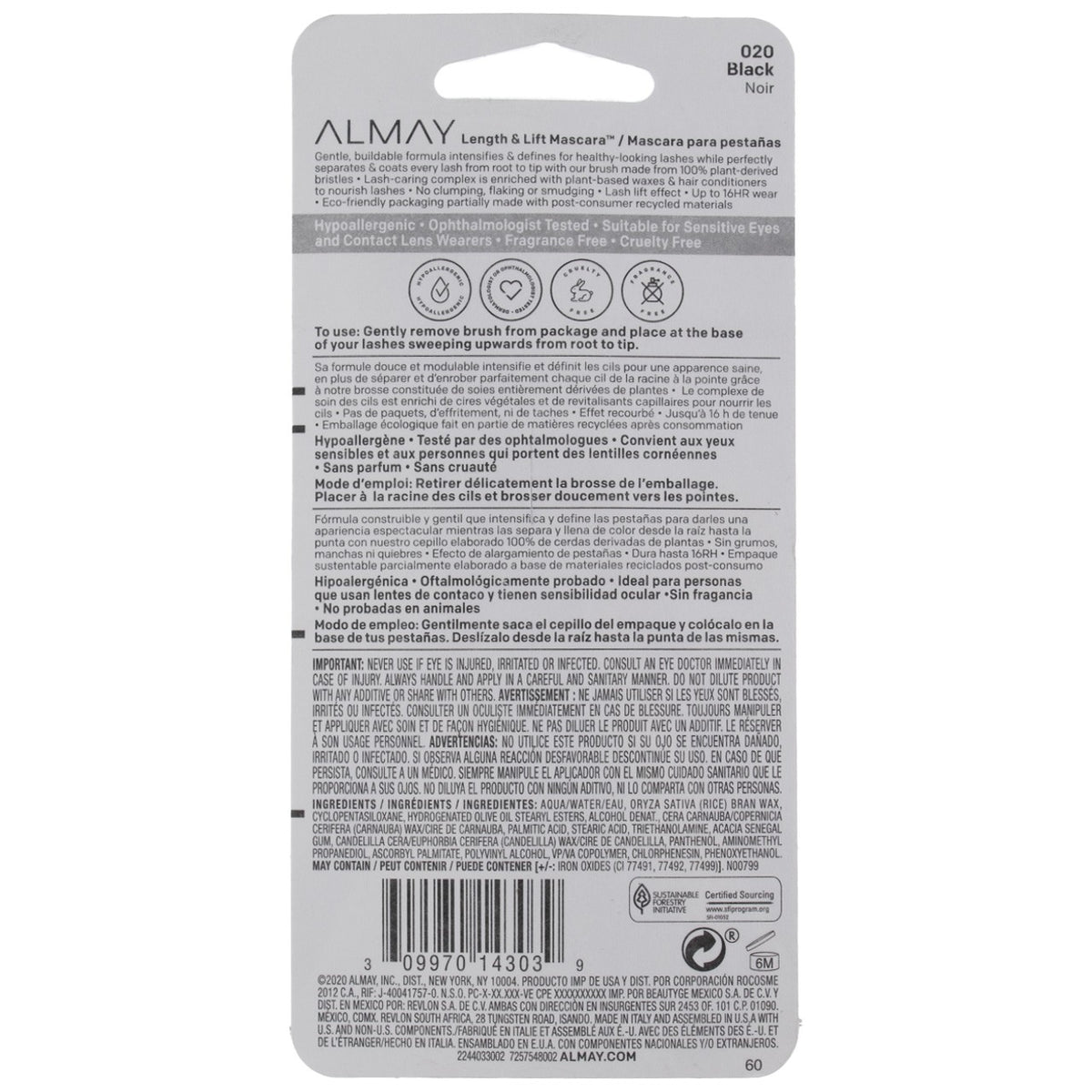 Length & Lift Mascara - Volumizing Lengthening Black 020 0.24 fl oz