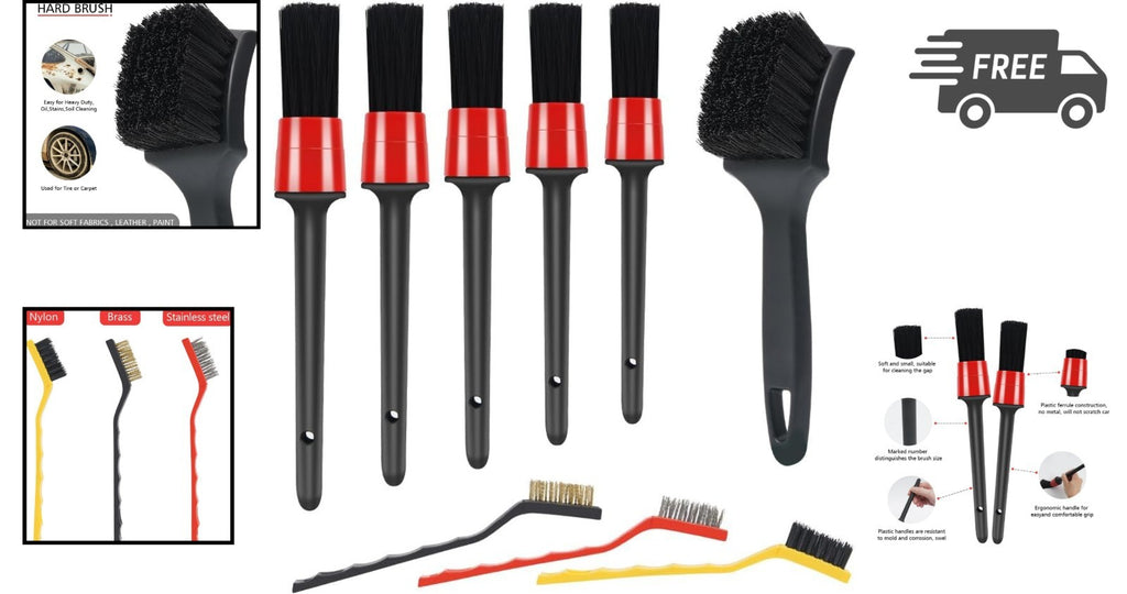 9-Piece Car Detailing Brush Set for Interior Exterior Tire Wheel Engine Cleaning