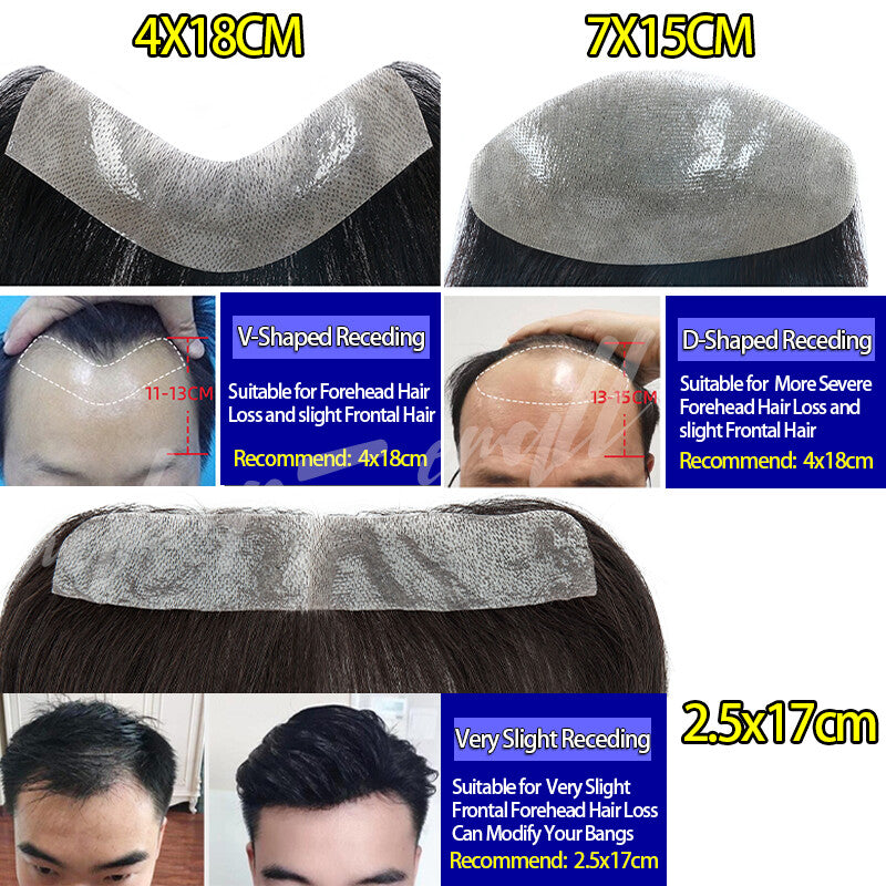 Mens Human Hair Toupee Hair Replacement System with PU Skin Base