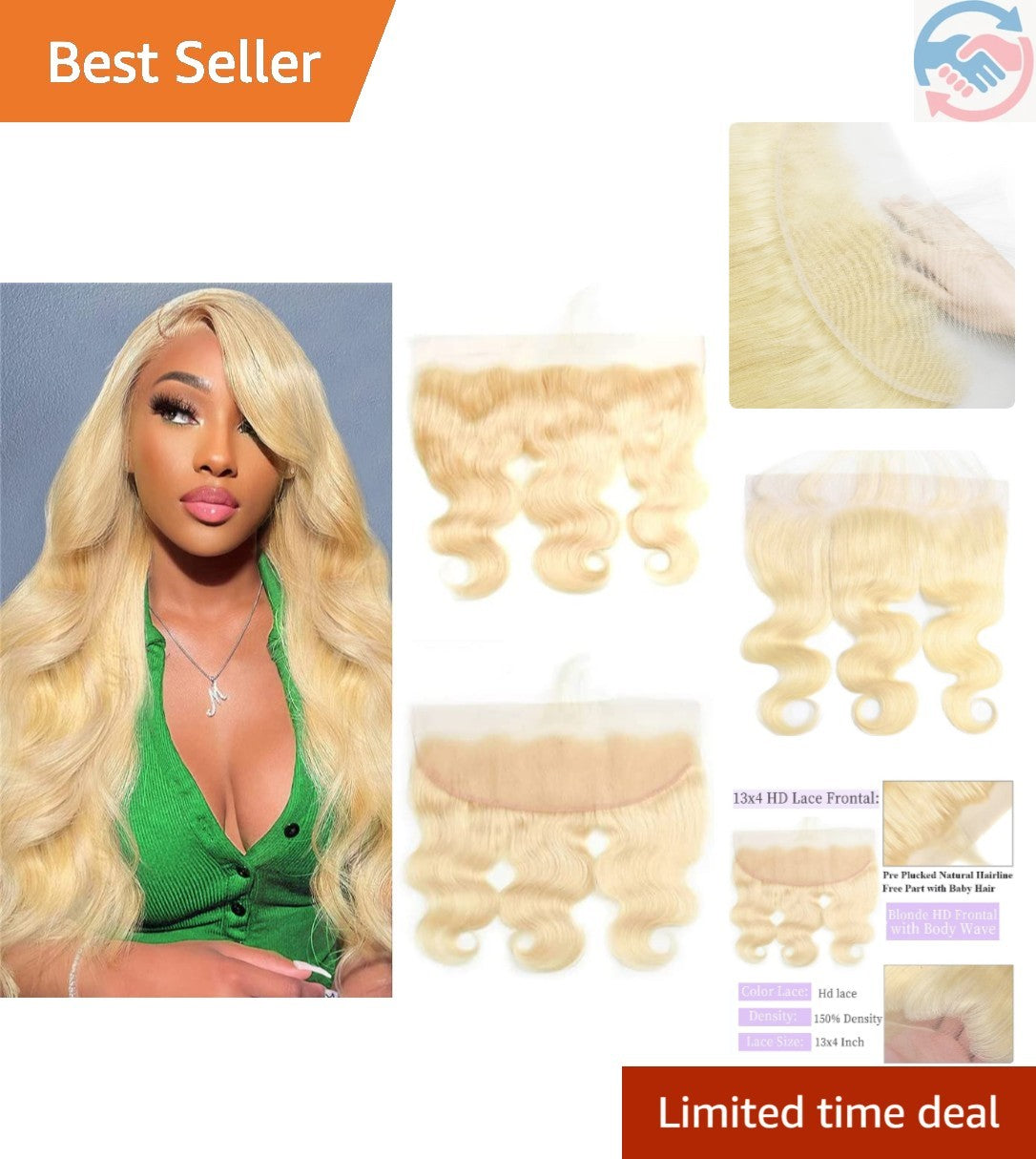 14-Inch Blonde Lace Frontal Wig 100% Remy Human Hair 613 Platinum