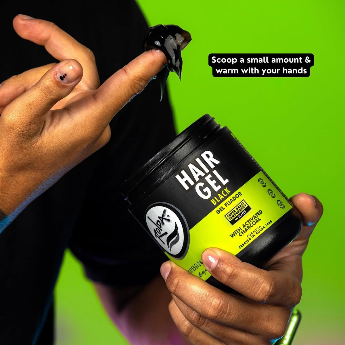 Black Hair Gel for Men - Medium Hold Styling with Activated Charcoal, 17.6 oz