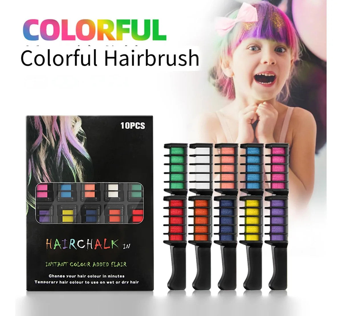 10 Colors Hair Chalk Comb - Temporary Washable Hair Dye Set