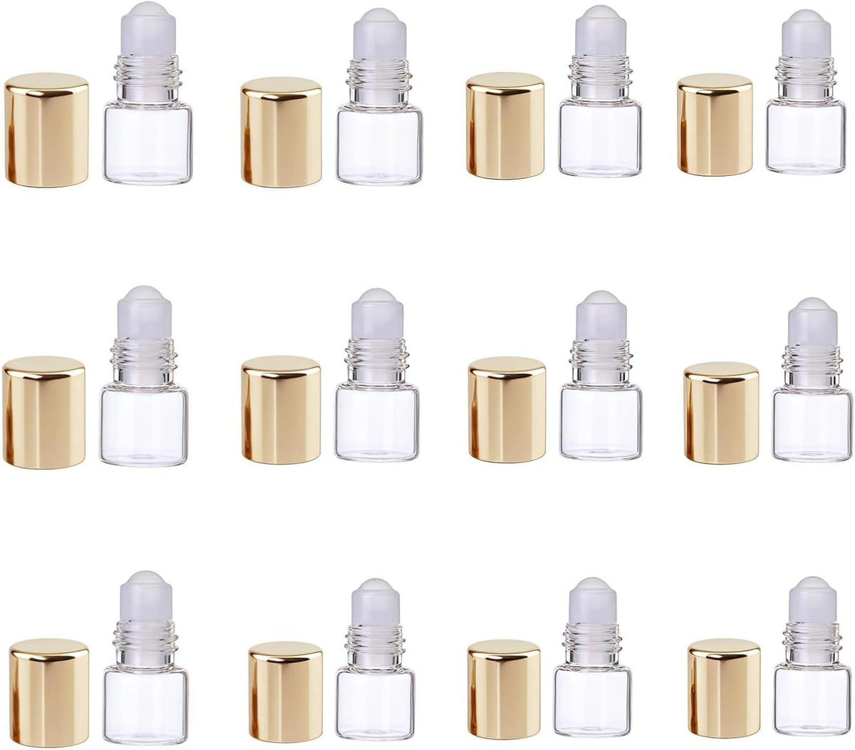 12Pcs Refillable Gold Glass Roller Bottles for Essential Oils - Travel Size