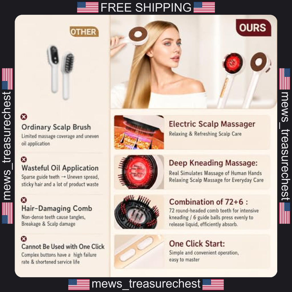 Electric Scalp Massager & Hair Oil Applicator Waterproof 3-in-1