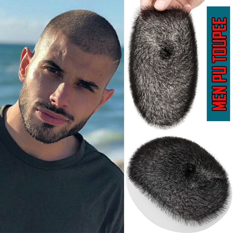 Mens Thin Skin PU Toupee for Hair Loss Replacement - Short Buzz Cut System 5x7