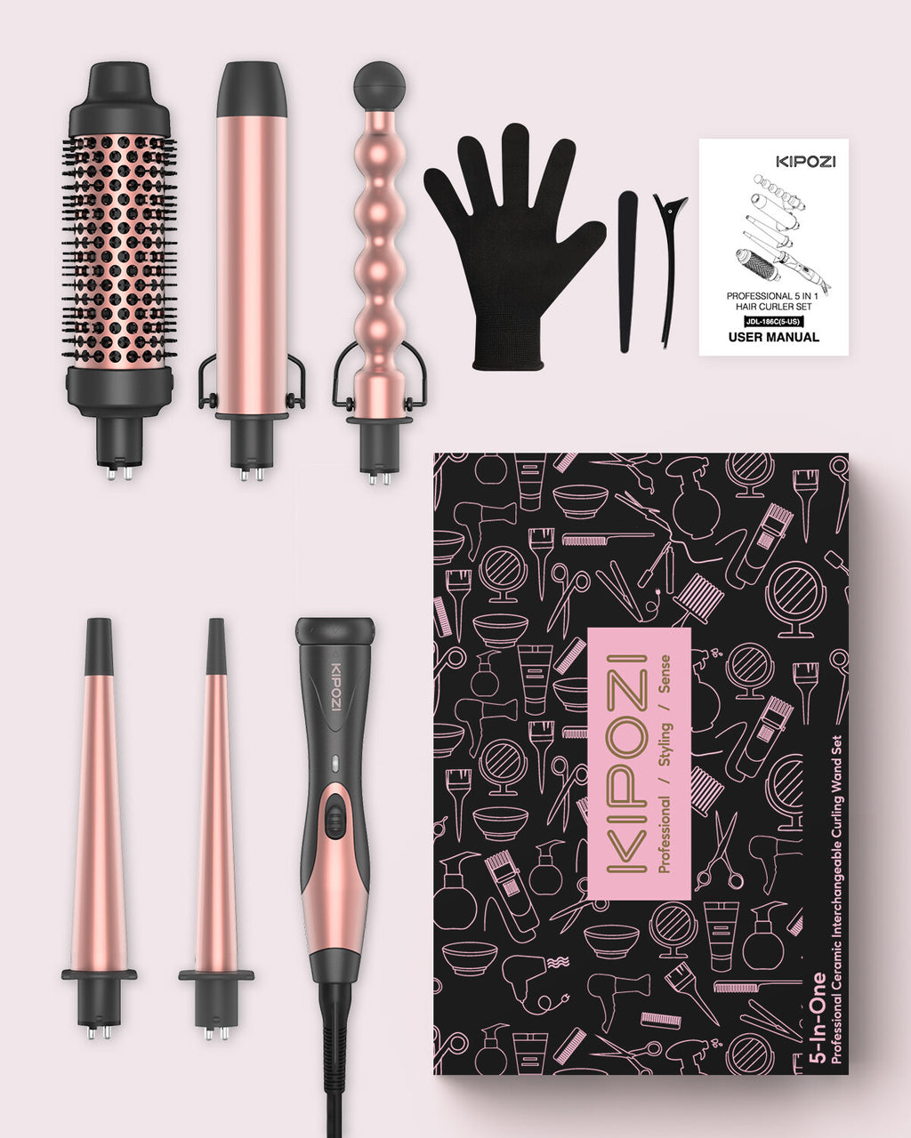 5-in-1 Curling Wand Set with Interchangeable Ceramic Barrels for Hair Styling