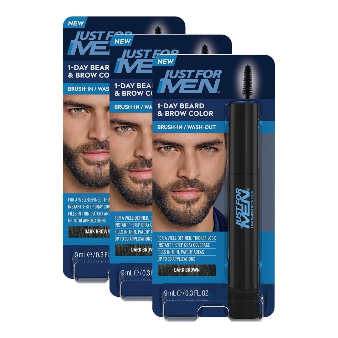 1-Day Beard & Brow Color Kit Dark Brown 3 Pack Instant Gray Coverage