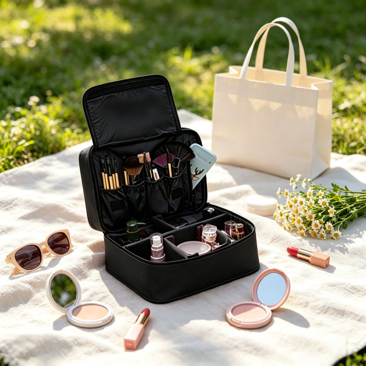 Travel Makeup Train Case Cosmetic Organizer with Waterproof Oxford Cloth