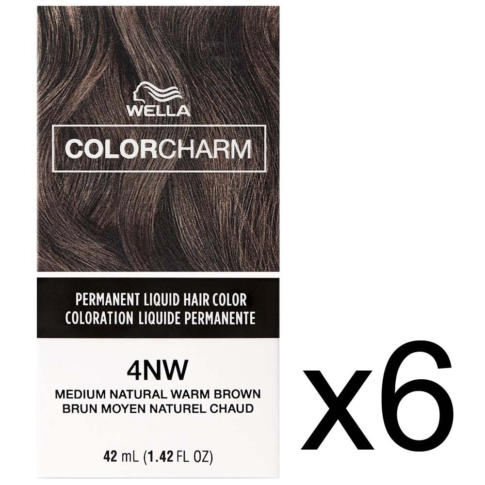 Wella Color Charm Permanent Liquid Hair Dye 4NW Medium Natural Warm Brown - Pack of 6