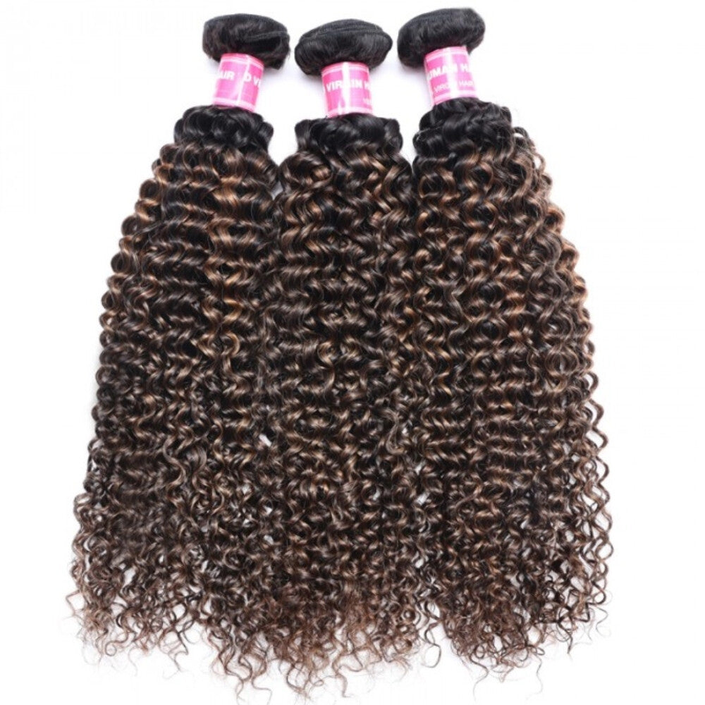 Unice Malaysian Balayage Brown Curly Hair Extensions 3 Bundles Human Hair Weaves