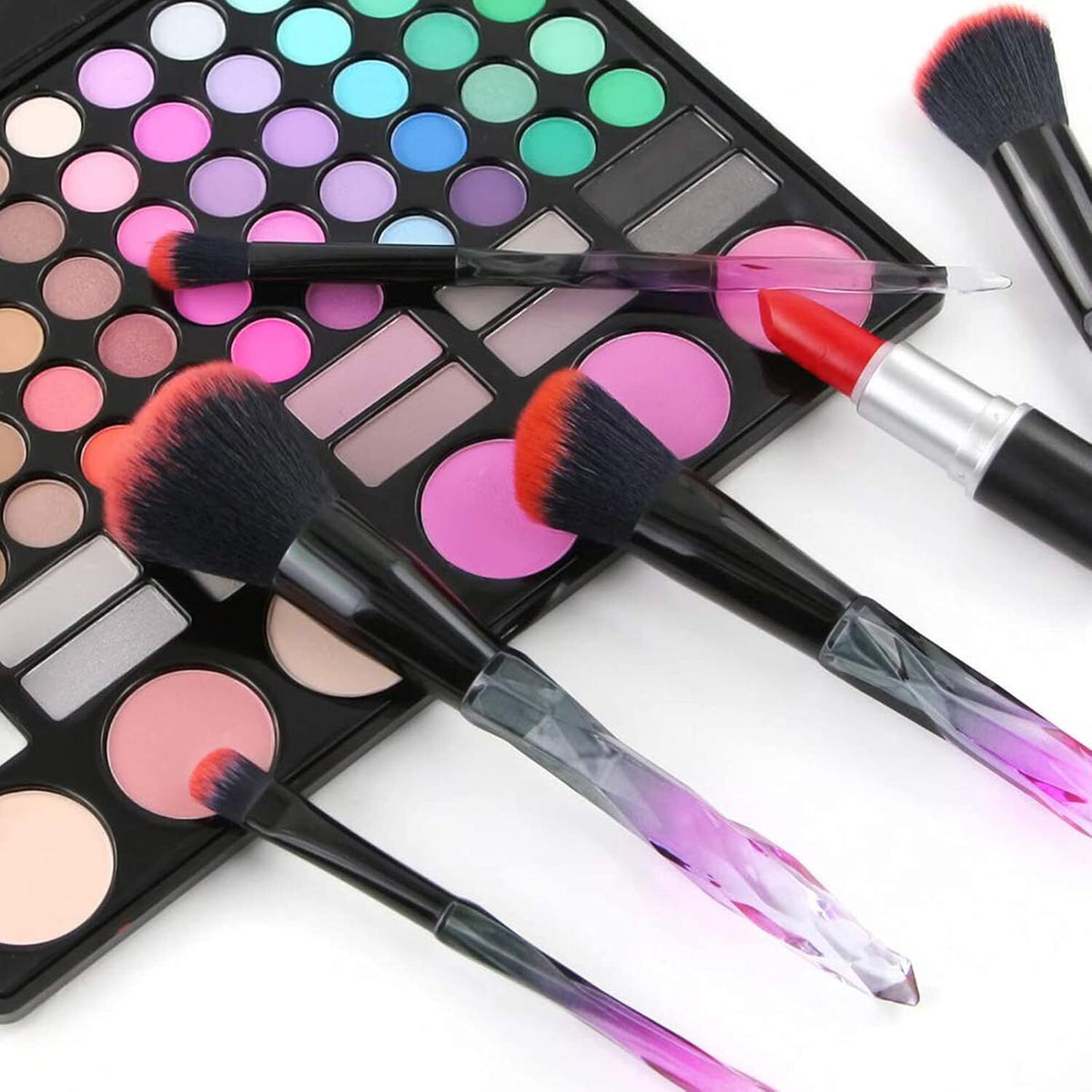 10pcs Makeup Brush Set with Crystal Handles - Foundation & Eye Shadow Brushes