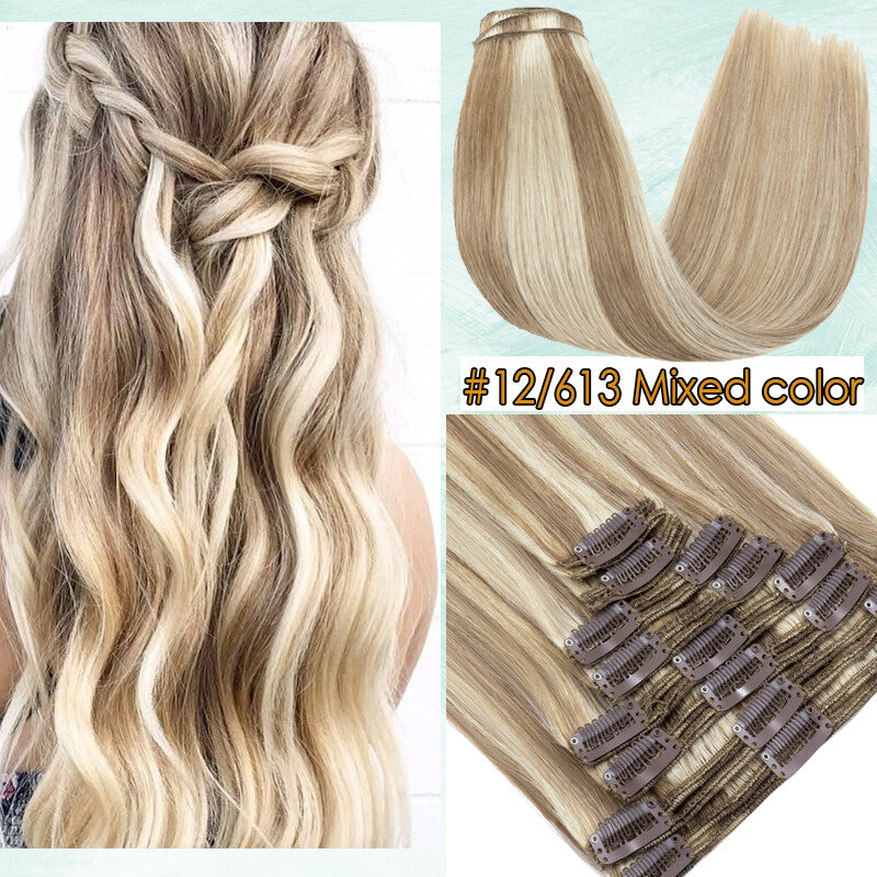 150g Double Weft Clip-In Human Hair Extensions - Full Head, Thick & Natural