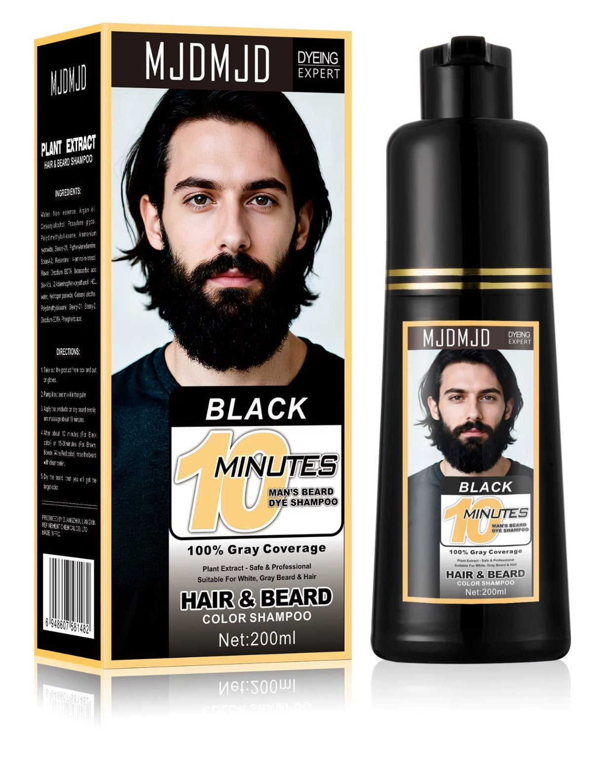 Men's Beard & Mustache Dye Shampoo - Gray Coverage, Natural Black, 5-Minute Quick Color