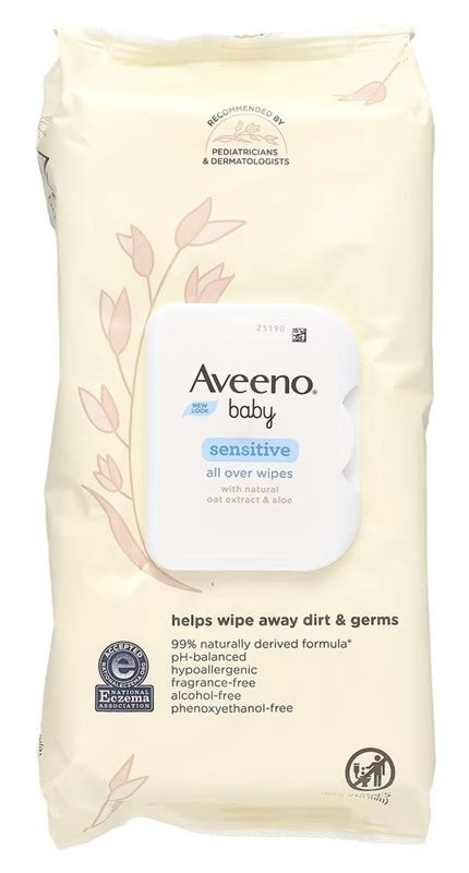 (3 Pack) Aveeno Baby Wipes Sensitive Skin 64 Count - Hypoallergenic & Fragrance-Free