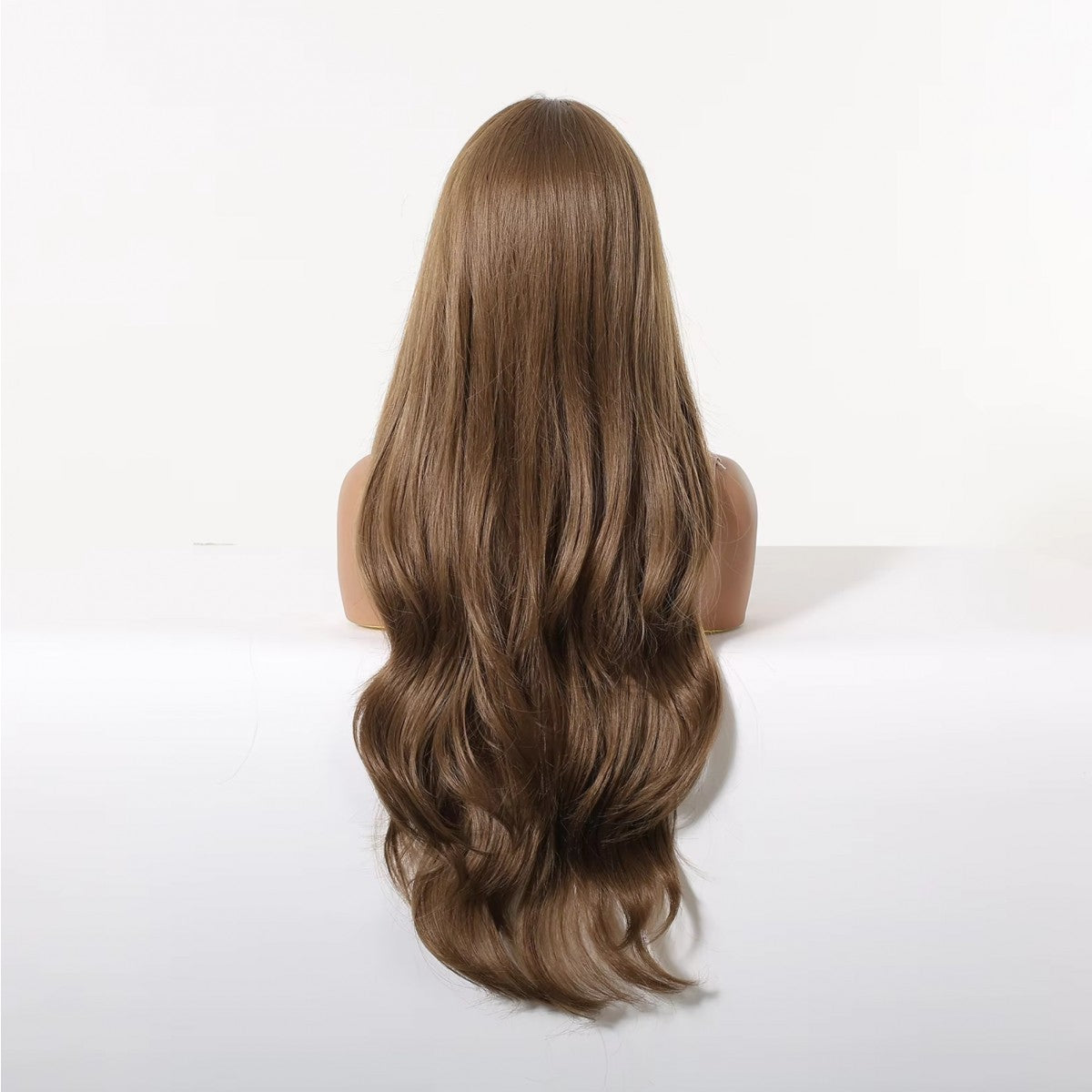 Long Wavy Cosplay Wig with Bangs Synthetic Hair for Women Brown
