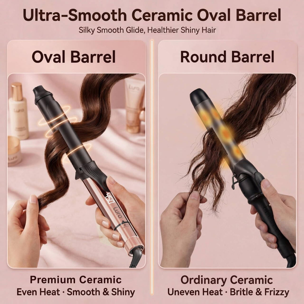 LURA Oval Premium Ceramic Curling Iron 1.25 Inch with Clamp Dual Voltage