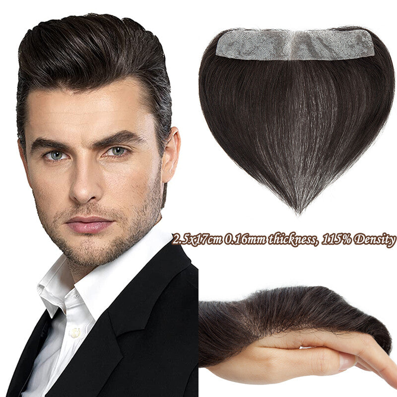 Men's Receding Hairline PU Hairpiece with Human Hair Toupee – Natural Look & Adjustable Fit