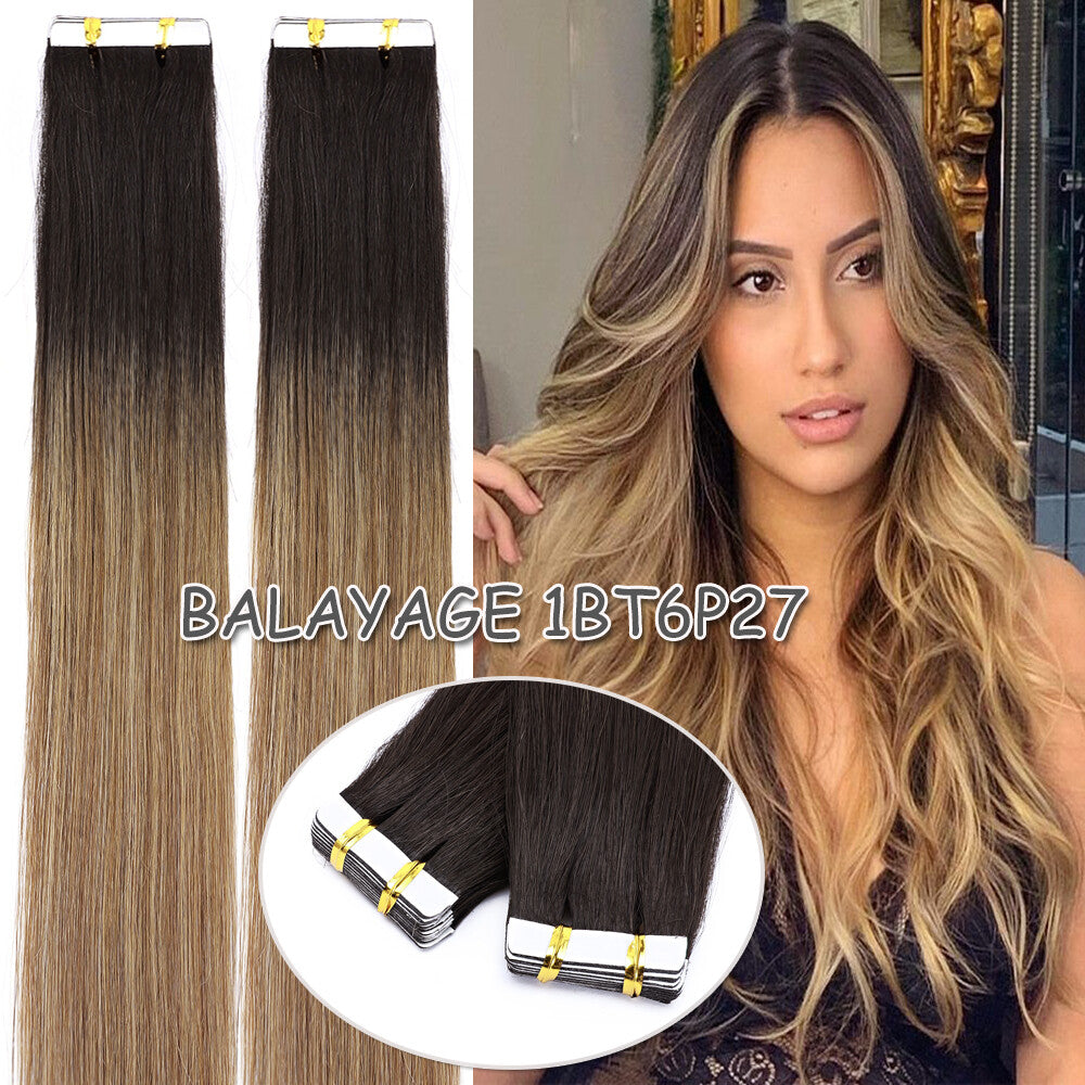 60PCS Tape-In Human Hair Extensions Skin Weft Straight 150g - Thick & Natural