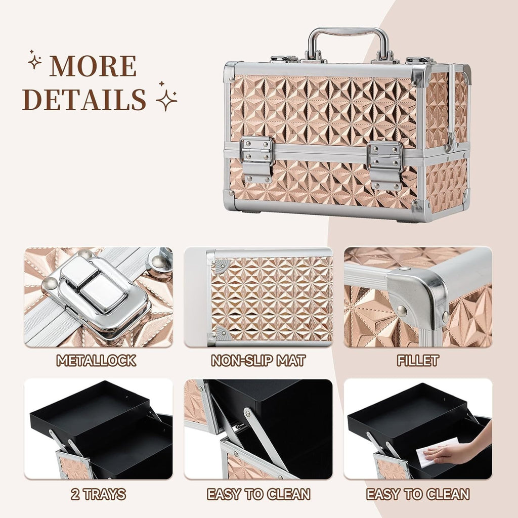 Portable Makeup Train Case with 2-Tier Organizer - Travel Cosmetic Storage
