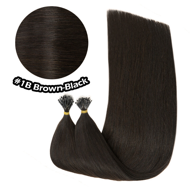 300PCS Human Hair Extensions Nano Ring Beads 16-22in Thick Remy Hair