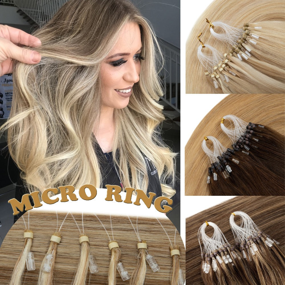 150g Thick Loop Human Hair Extensions Micro Ring Microlink Beads Blonde