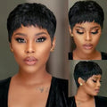 Short Bob Human Hair Wig with Bangs - 6 Inch Straight Pixie Style, Natural Color