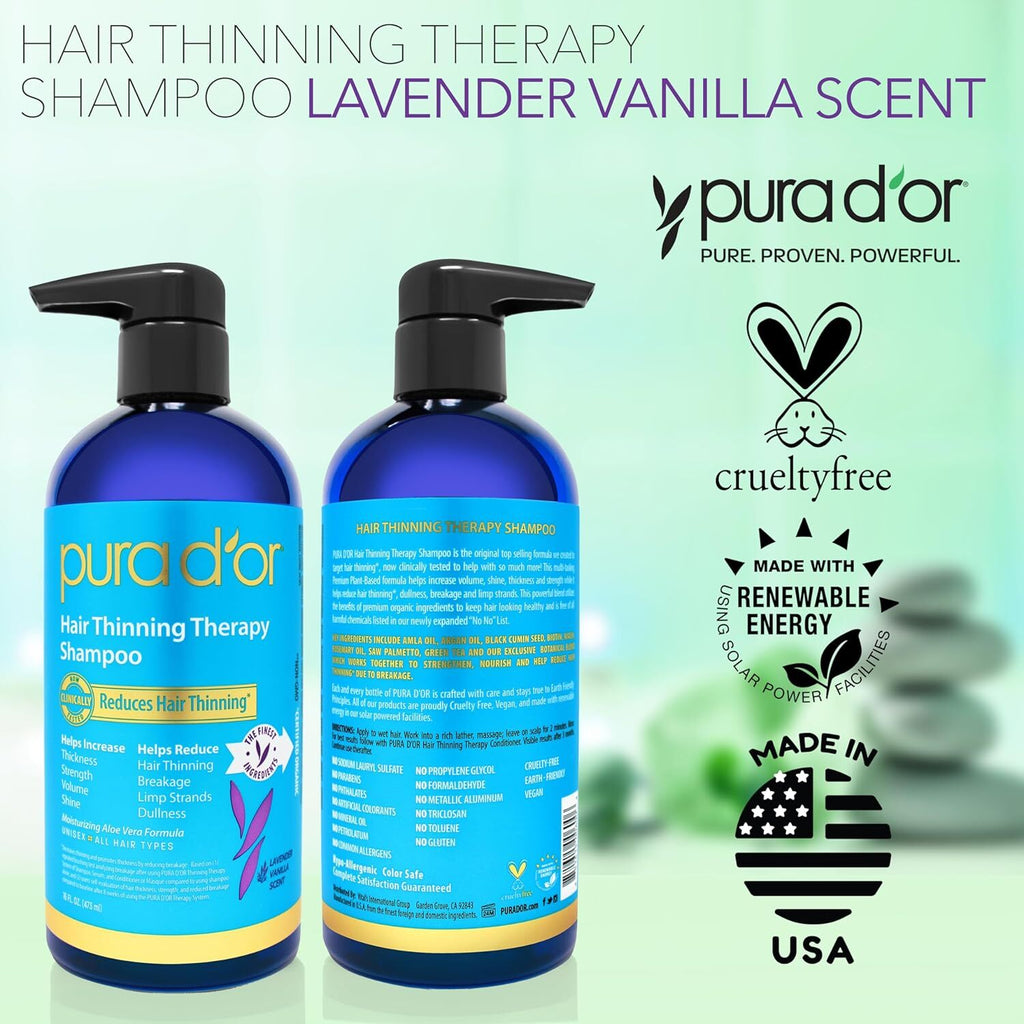 Lavender Vanilla Hair Thinning Therapy Shampoo for Men & Women 16 oz