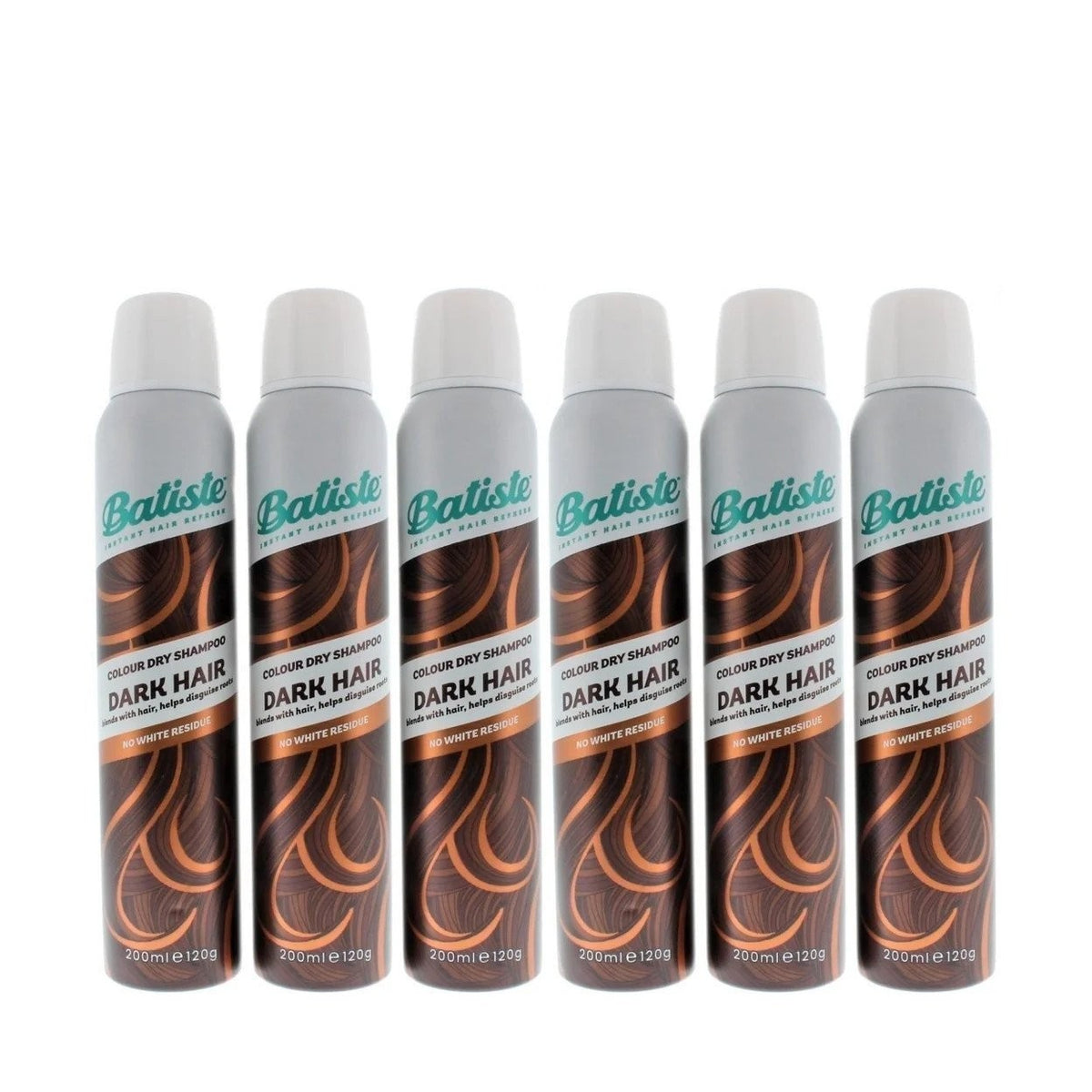 Batiste Hint of Color Dry Shampoo for Dark Hair 200ml 6 Pack - Instant Hair Refresh
