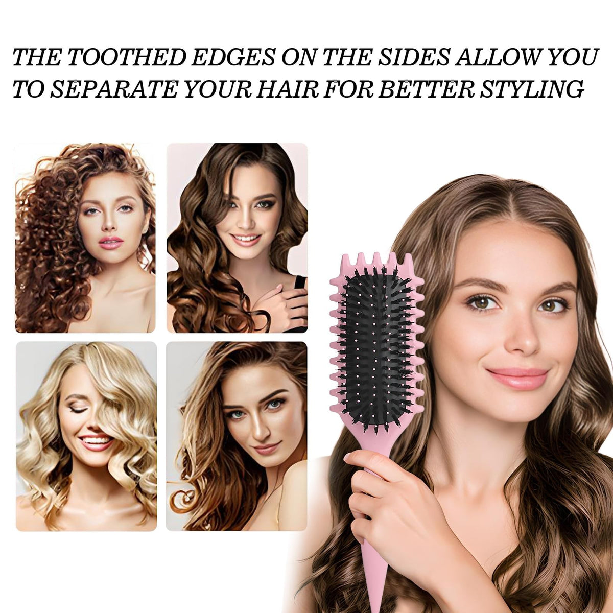 Curly Hair Styling Brush with Heat-Resistant Nylon Bristles for Defined Waves