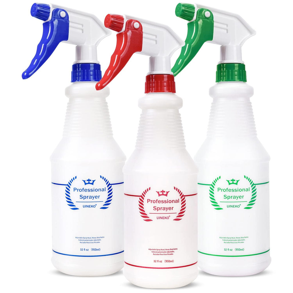 Heavy Duty 32 Oz Plastic Spray Bottles 3-Pack, Leak-Proof All-Purpose with Adjustable Nozzle