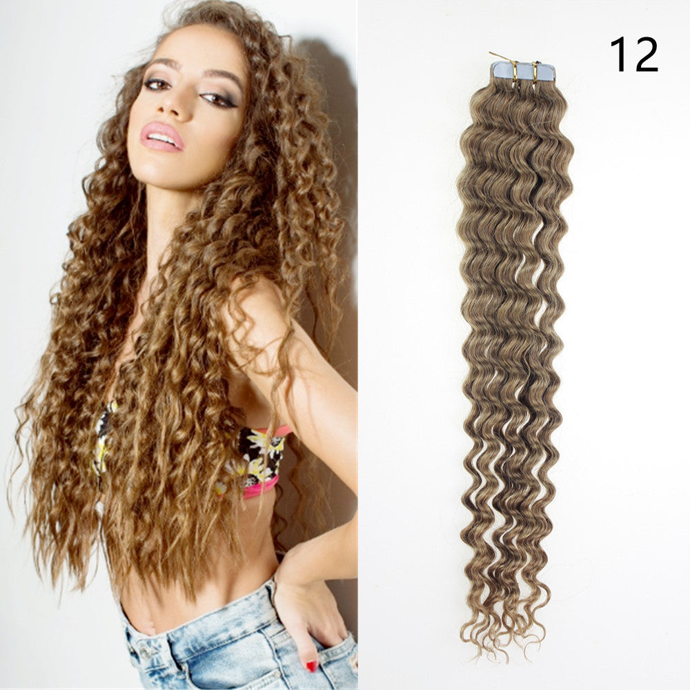 Remy Human Hair Extensions Seamless Tape-In Wefts 18 Inch Curly & Straight