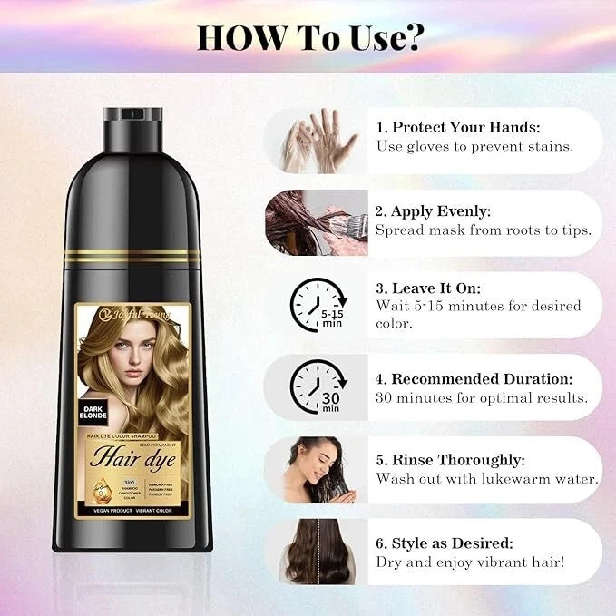 Dark Blonde 3-in-1 Hair Dye Shampoo Gray Coverage Ammonia-Free