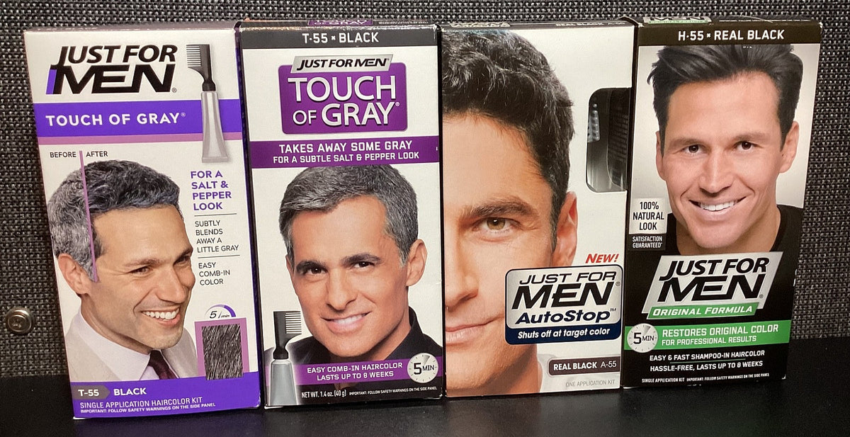 4-Pack Hair Color Boxes for Men - Real Black 55 Shampoo-In Hair Dye