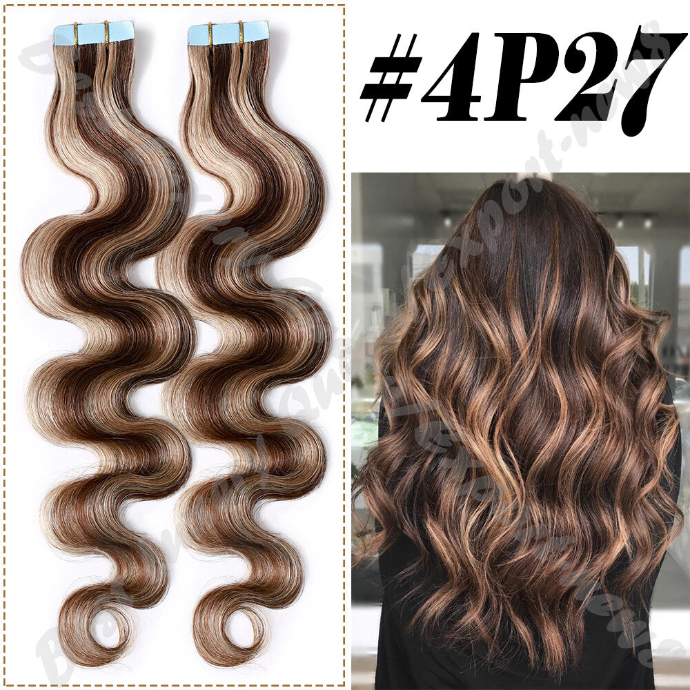 100% Human Hair Tape-In Extensions Full Head Body Wave & Straight Styles
