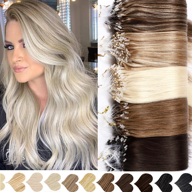 Thick 100% Remy Human Hair Extensions Micro Loop Beads - Multiple Lengths & Colors
