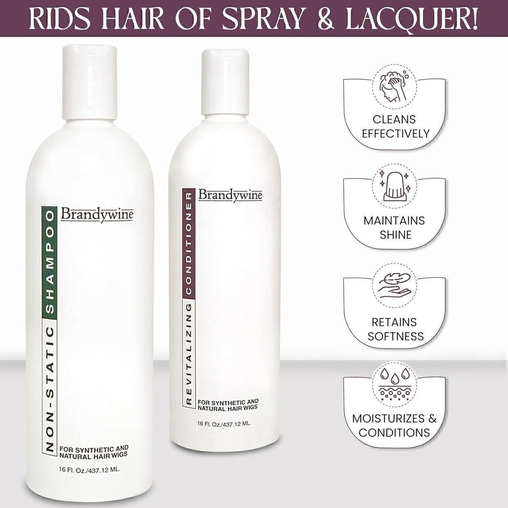 Non-Static Shampoo & Conditioner Set for Synthetic & Natural Hair Wigs - 16 Oz