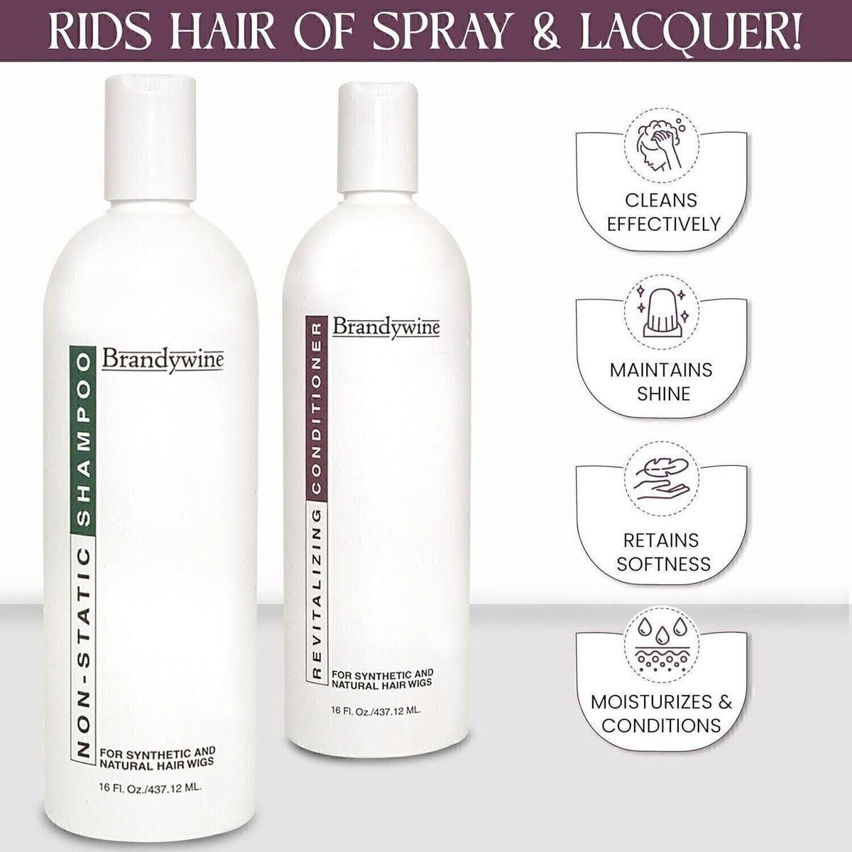 Non-Static Shampoo & Conditioner Set for Synthetic & Natural Hair Wigs - 16 Oz