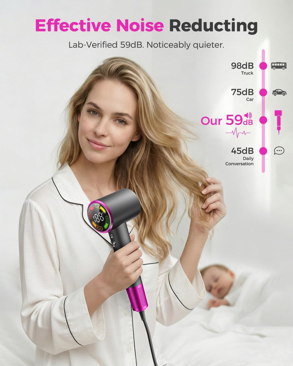 High-Speed Ionic Hair Dryer with Diffuser and Concentrator - Gray
