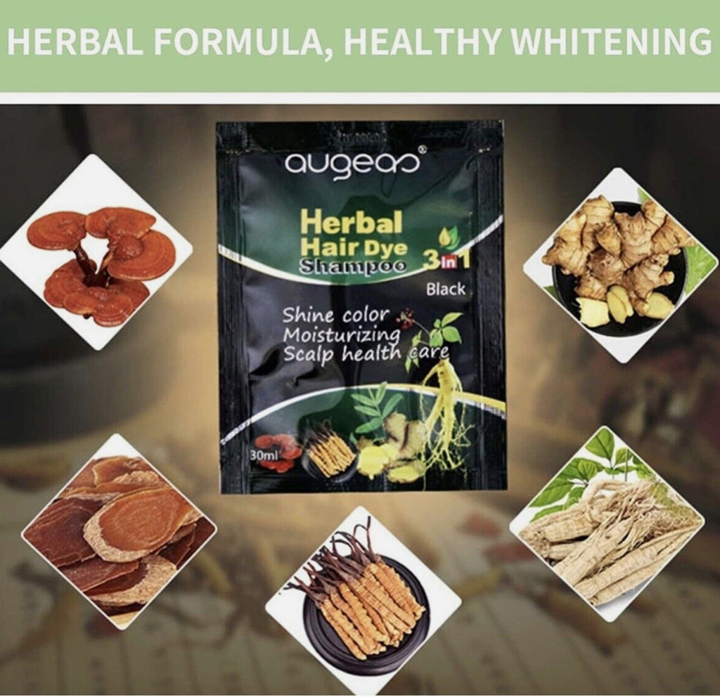 Herbal Hair Dye Shampoo 3-in-1 Dark Brown Shine Hair Color Set - 10 Pcs