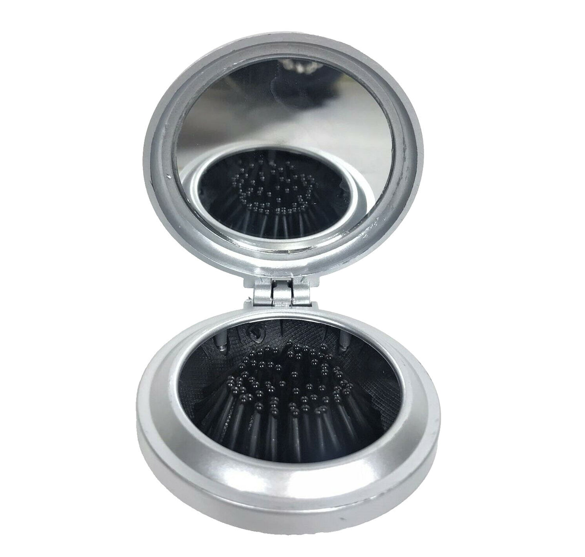 Travel Folding Hair Brush & Mirror Compact - Portable 2.5-Inch Grooming Accessory