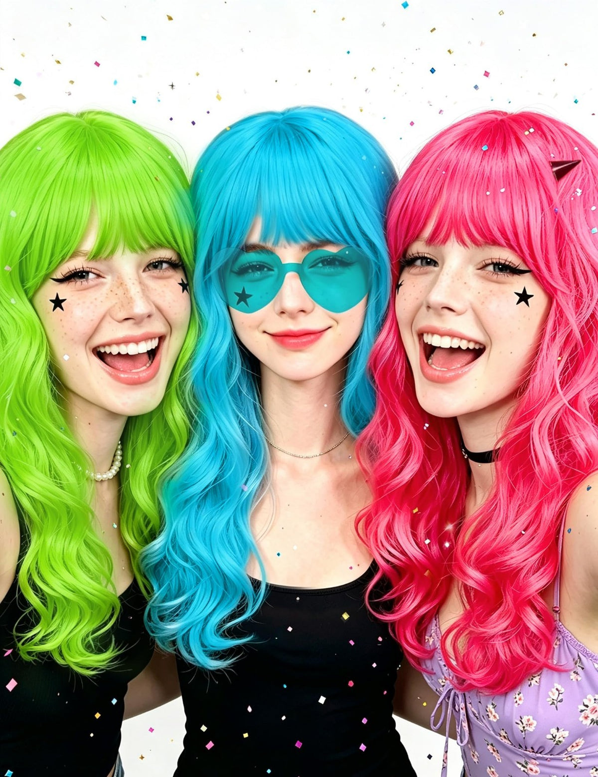 Colorful Long Curly Wig Set with Sunglasses for Women – Party & Costume